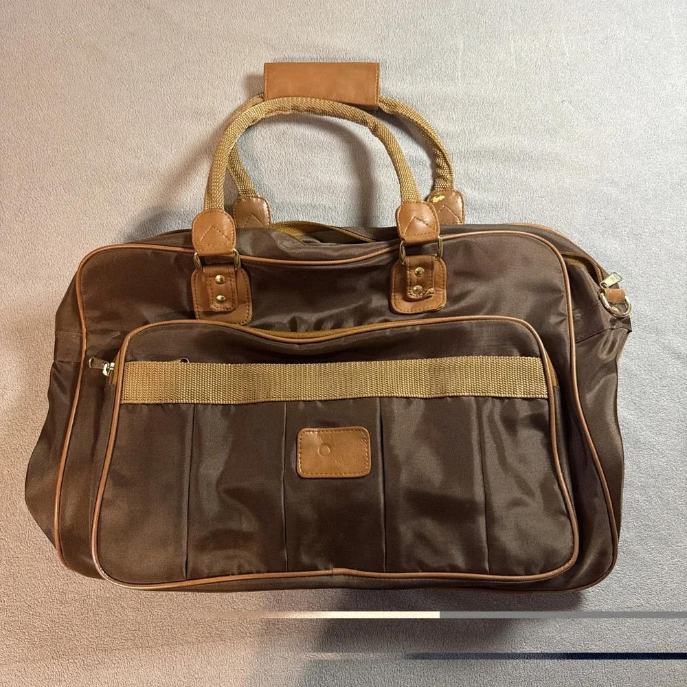 Vintage Kingport Brown Nylon Travel Duffel Bag Carry On Korea 19x14 Flaw